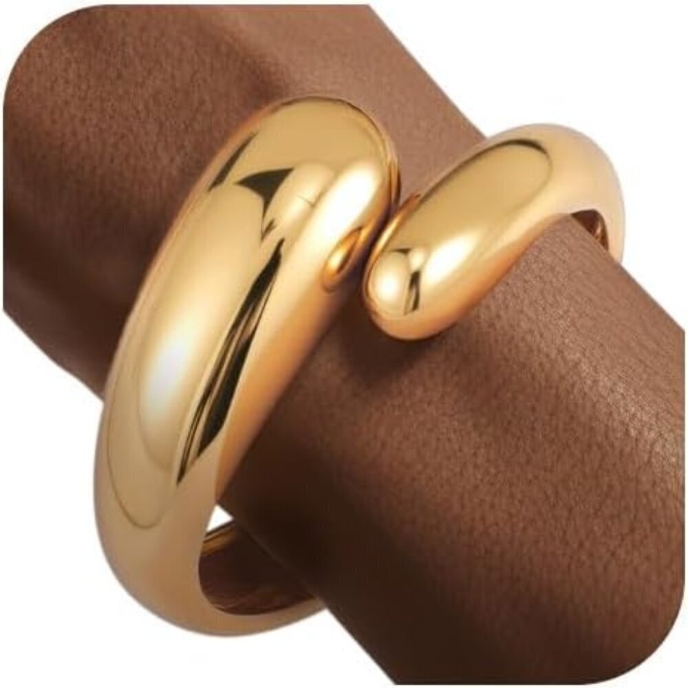 Gold Bangles for Women Chunky Teardrop Wave Open Hinge Cuff Jewelry Gift